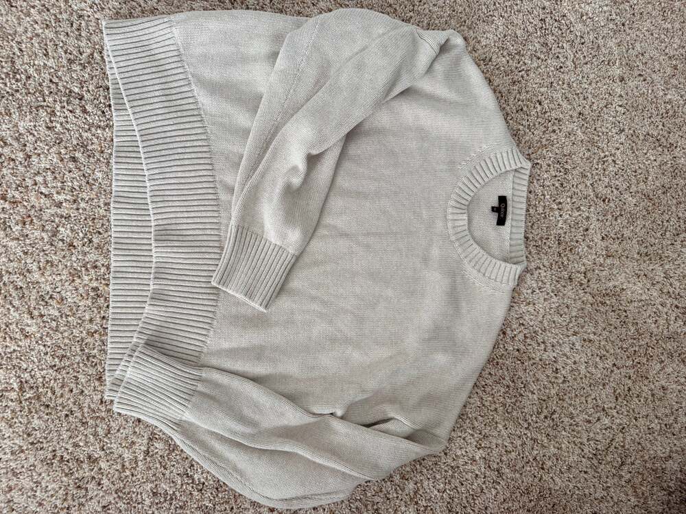 Quince Women’s M Oatmeal Beige 100% Organic Cotton Crewneck Sweater Ribbed Trim